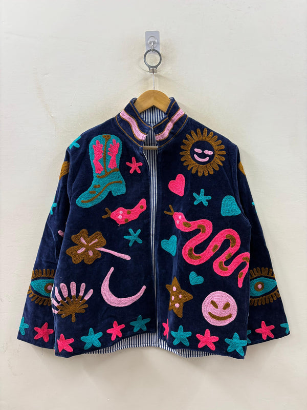 The Nazar — Neon Soul Edition — Hand-Embroidered Navy Velvet Jacket - Default Title - Zoshak