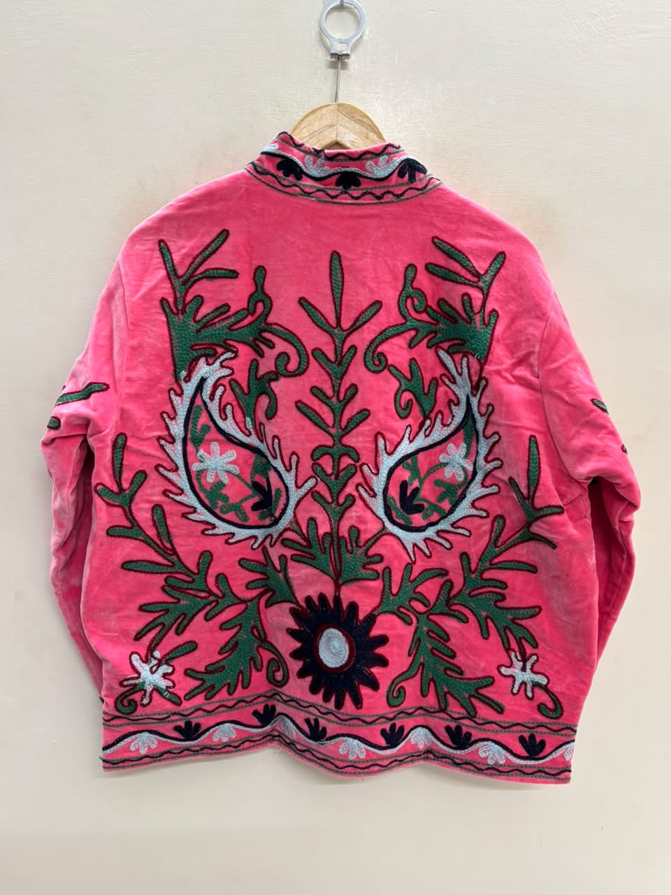 The Bagh-e-Rajasthan — Suzani Embroidered Velvet Jacket — Rani Pink