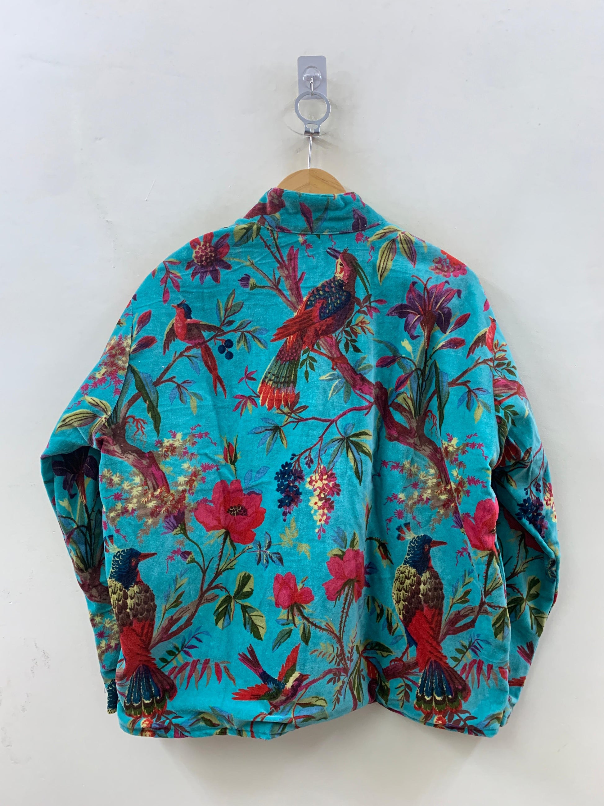 The Turquoise Garden — Printed Velvet Jacket — Turquoise with Botanical Bird Print - Default Title - Zoshak Jacket