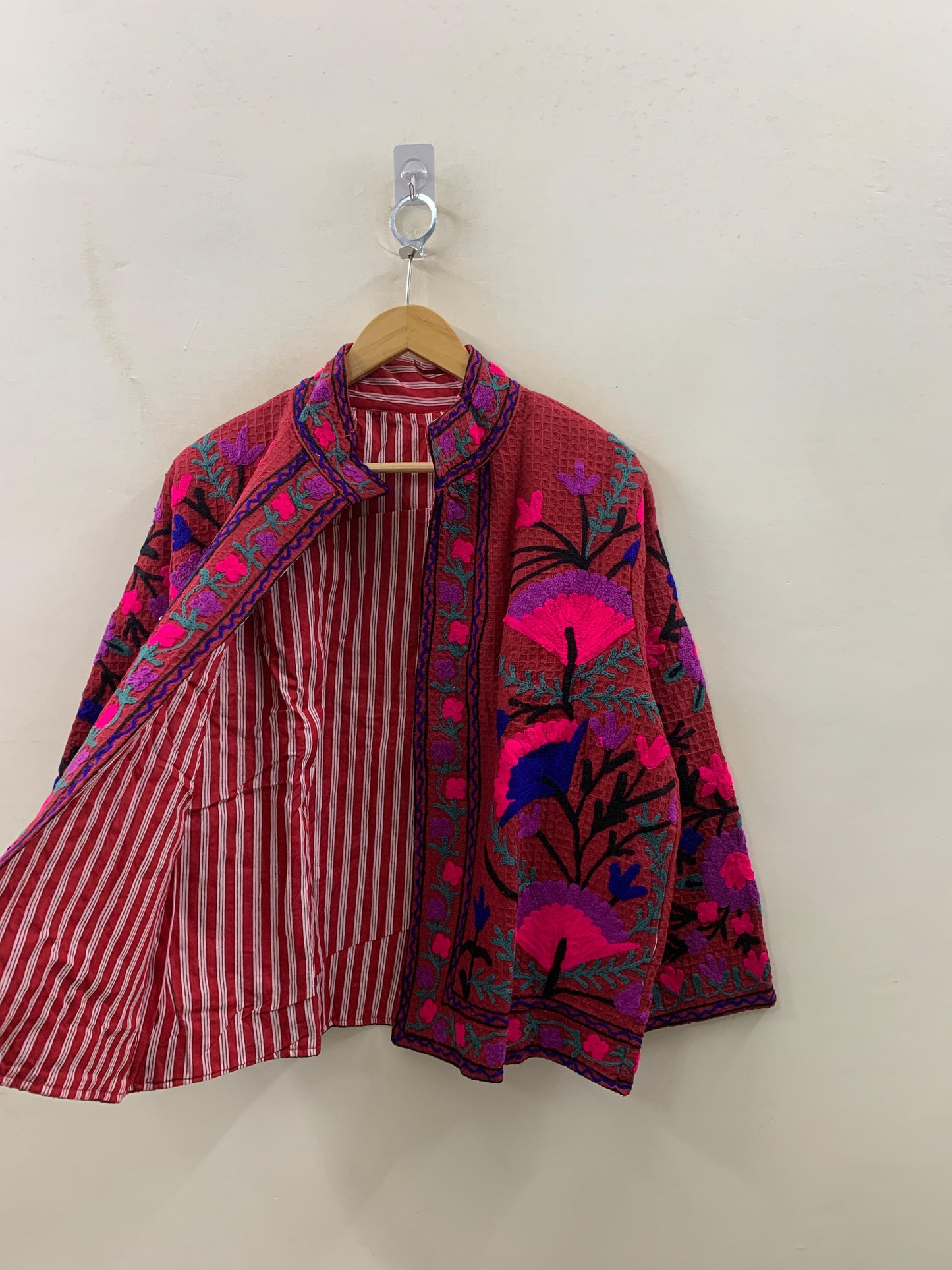 The Berry Suzani — Neon Bloom — Hand-Embroidered Waffle Cotton Jacket - Default Title - Zoshak