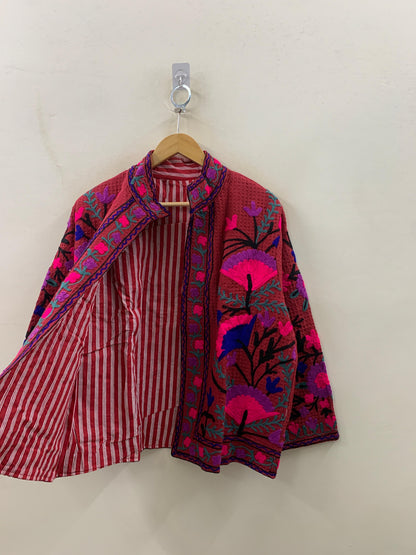 The Berry Suzani — Neon Bloom — Hand-Embroidered Waffle Cotton Jacket - Default Title - Zoshak