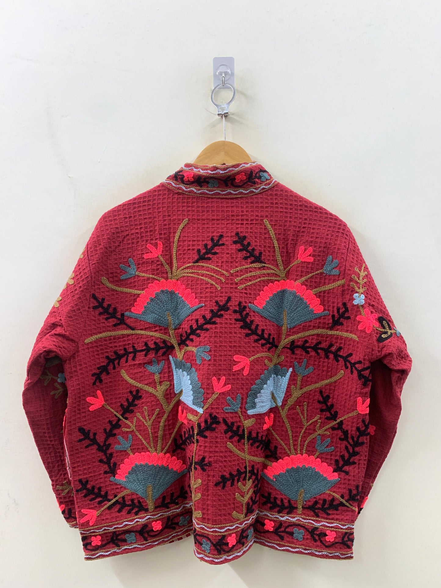 The Crimson Suzani — Neon Edition — Hand-Embroidered Waffle Cotton Jacket - Default Title - Zoshak