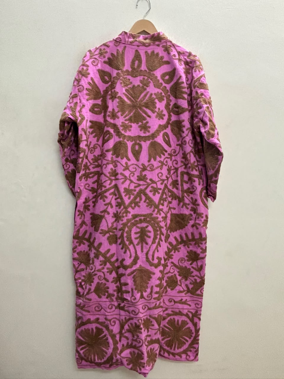 The Orchid Vine — Suzani Embroidered Cotton Jacket — Fuchsia Pink & Umber Brown