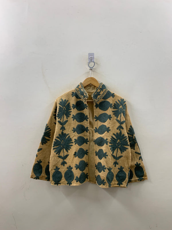 The Golden Suzani — Hand-Embroidered Waffle Cotton Jacket - Default Title - Zoshak