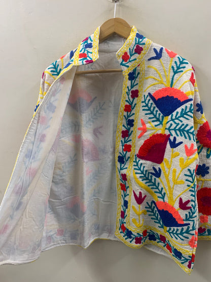 The Poppy Garden — Suzani-Embroidered Cotton Jacket — Ivory & Wildflower Bloom - Default Title - Zoshak Jacket