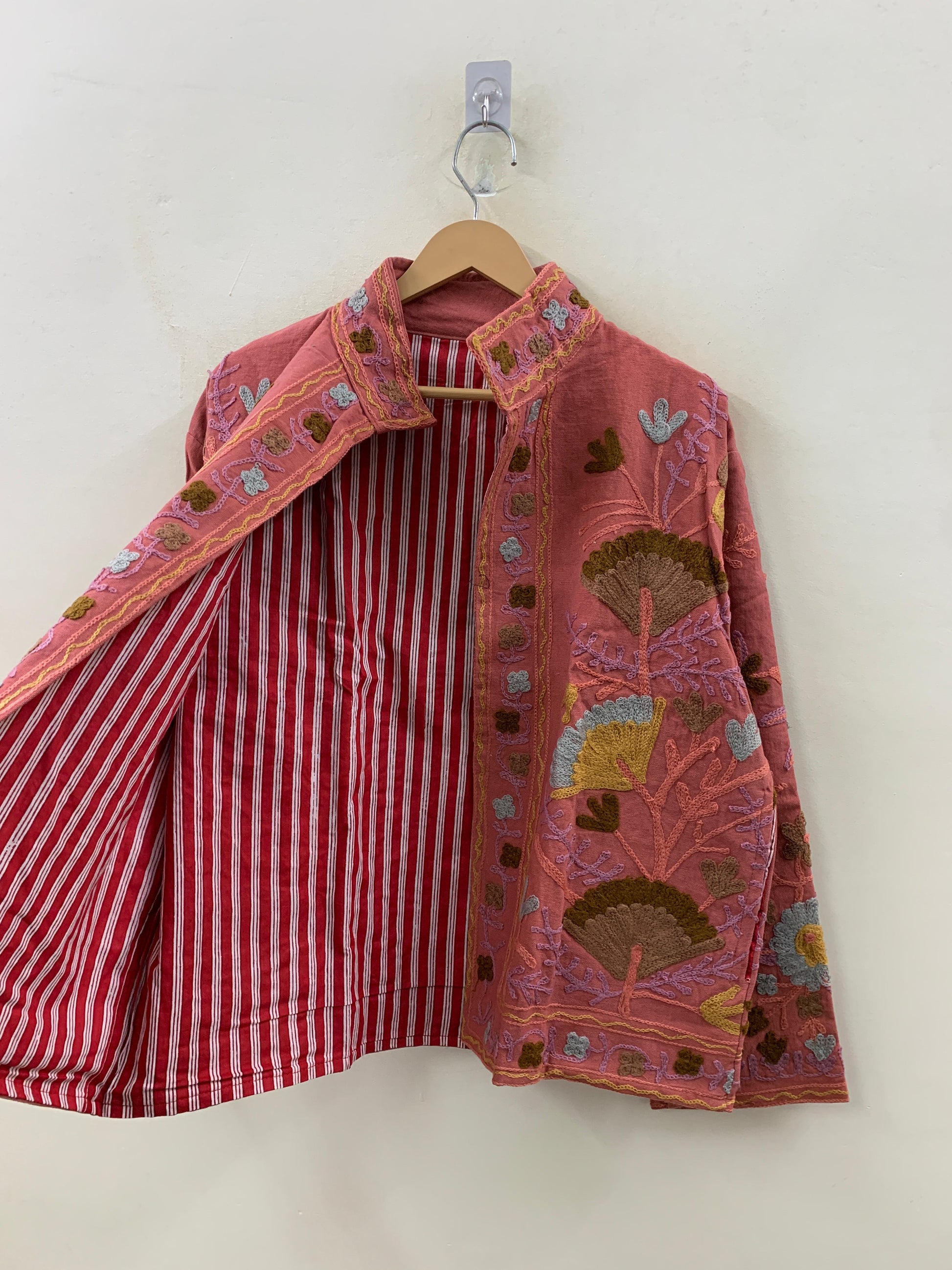 The Gulbahar — Crewel Embroidered Cotton Jacket — Faded Rose - Default Title - Zoshak Jacket