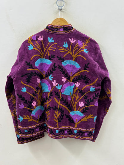 The Violet Garden — Suzani Hand-Embroidered Velvet Jacket — Aubergine & Turquoise - Default Title - Zoshak Jacket