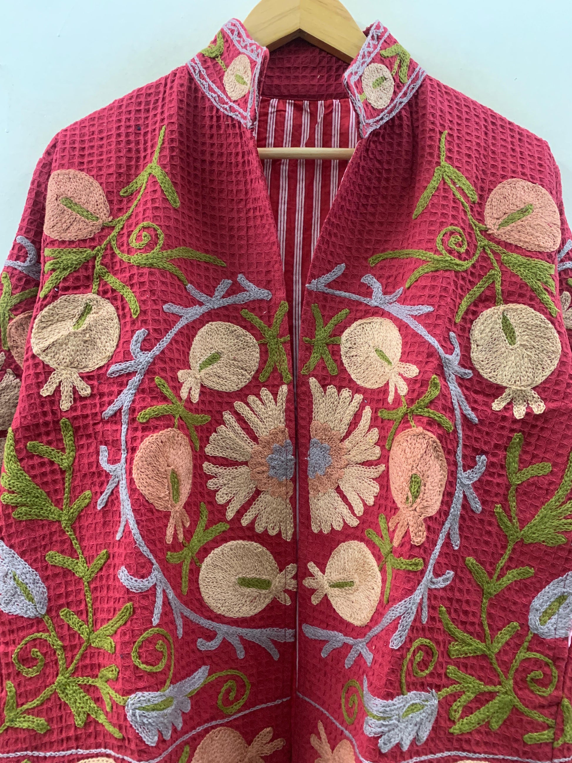 The Crimson Suzani — Peach Edition — Hand-Embroidered Waffle Cotton Jacket - Default Title - Zoshak