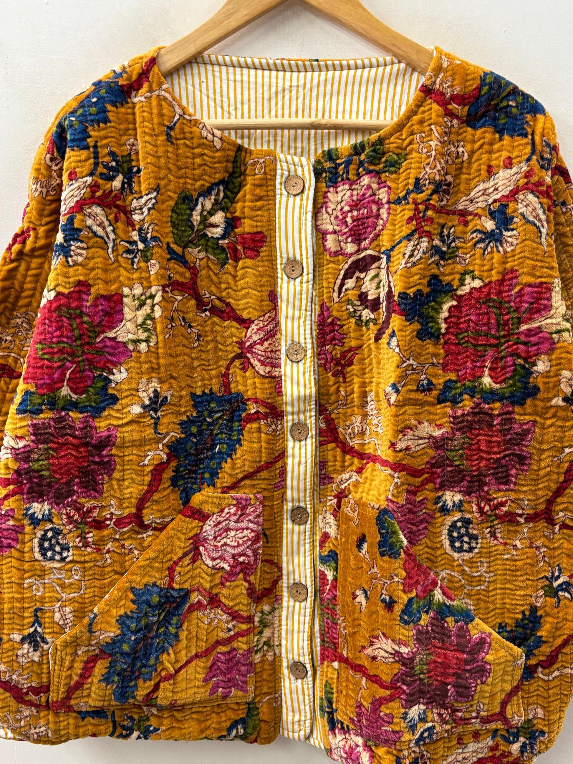 The Mustard Bloom — Hand Block-Printed Quilted Cotton Jacket - Default Title - Zoshak