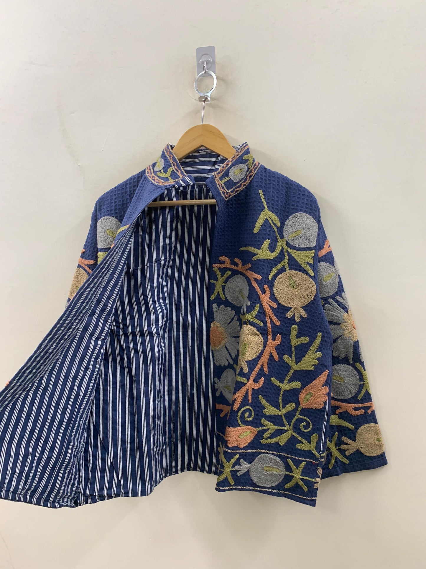 The Indigo Pomegranate — Hand-Embroidered Waffle Cotton Jacket - Default Title - Zoshak