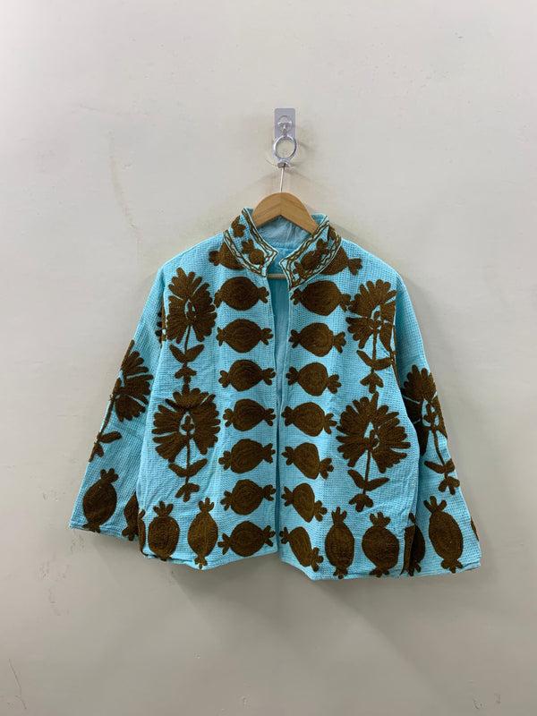 The Aqua Suzani — Amber Edition — Hand-Embroidered Waffle Cotton Jacket - Default Title - Zoshak