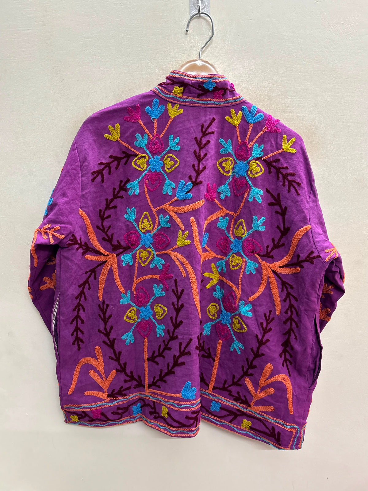 The Samarkand Bloom — Suzani Hand-Embroidered Cotton Jacket — Magenta Orchid