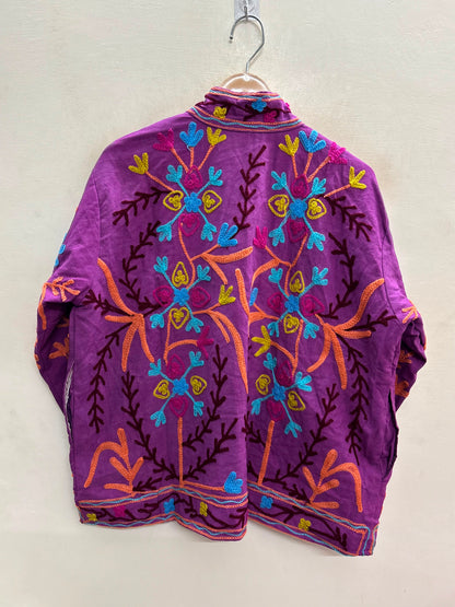 The Samarkand Bloom — Suzani Hand-Embroidered Cotton Jacket — Magenta Orchid
