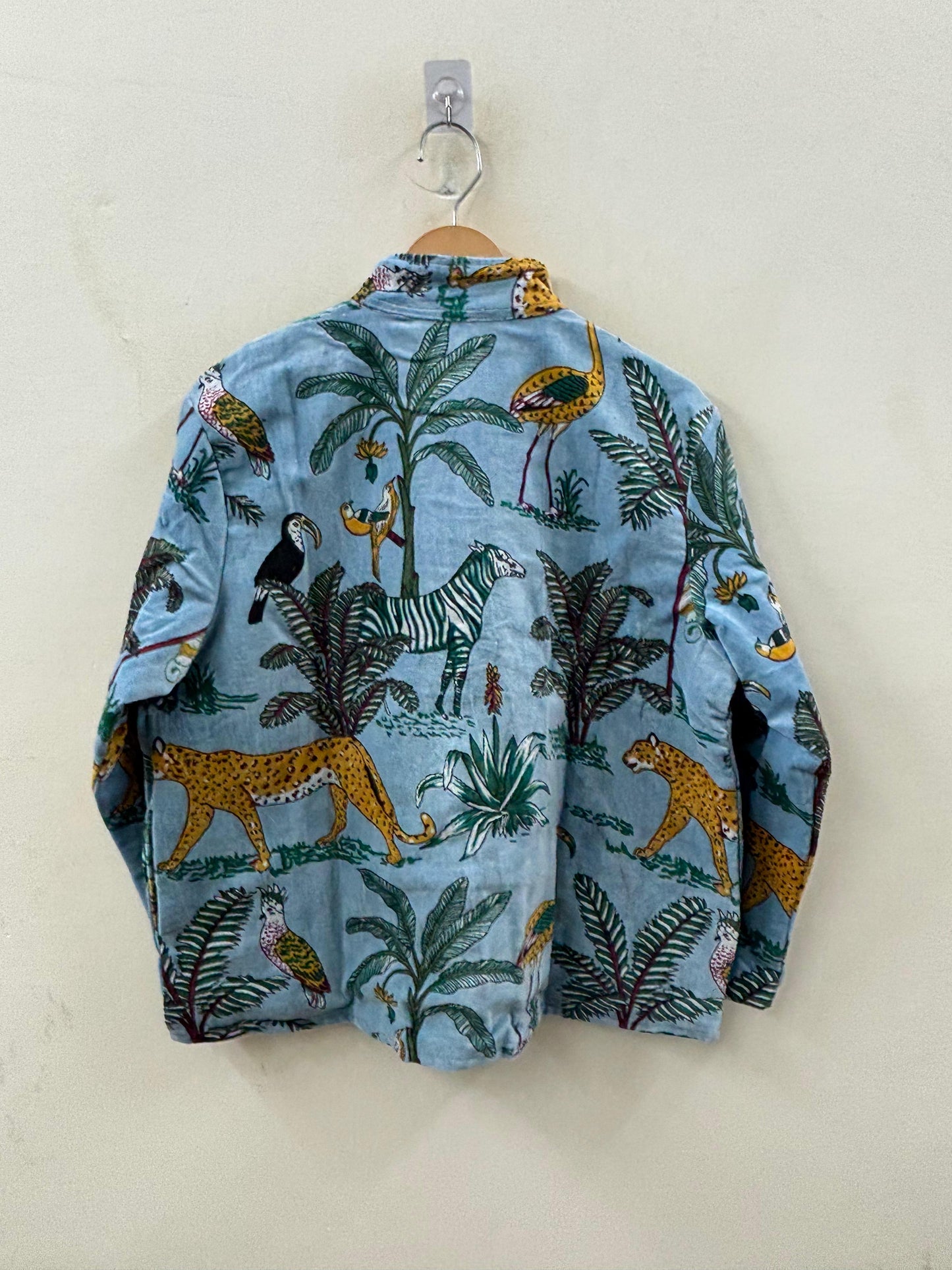 The Jungle Darbar — Block Printed Velvet Jacket — Sky Blue & Ochre - Default Title - Zoshak Jacket