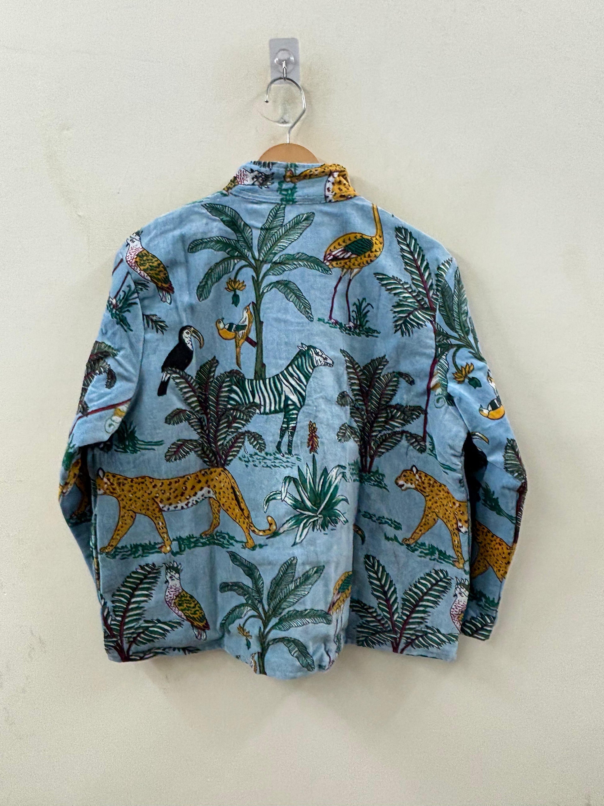 The Jungle Darbar — Block Printed Velvet Jacket — Sky Blue & Ochre - Default Title - Zoshak Jacket