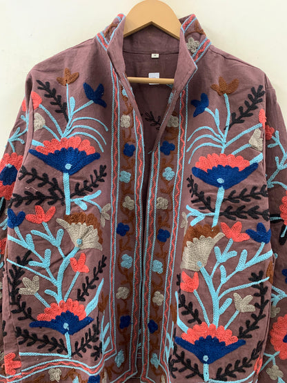 The Wildflower Dusk — Suzani-Inspired Hand-Embroidered Cotton Jacket — Mauve Brown - Default Title - Zoshak Jacket