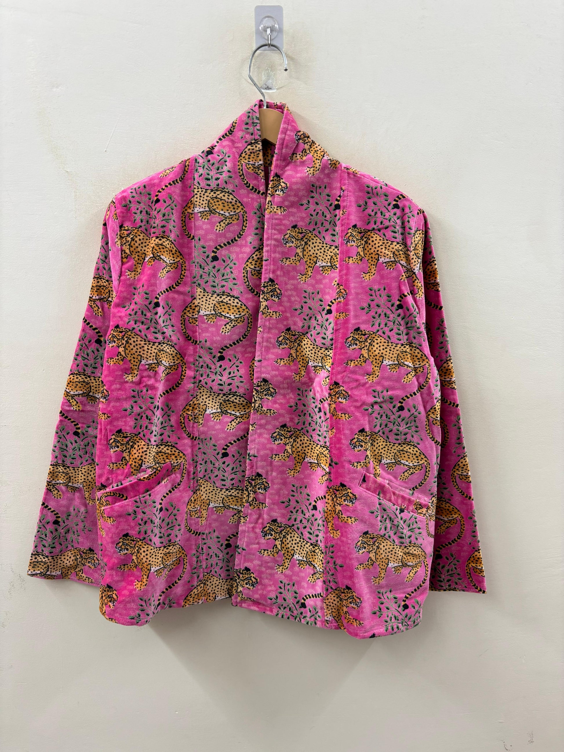 The Leopard Garden — Block Printed Velvet Jacket — Fuchsia Pink - Default Title - Zoshak Jacket