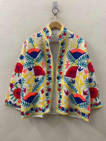The Poppy Garden — Suzani-Embroidered Cotton Jacket — Ivory & Wildflower Bloom - Default Title - Zoshak Jacket