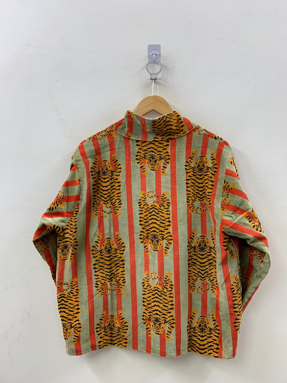 The Sher-e-Jangal — Block Printed Velvet Jacket — Sage, Coral & Tiger Gold - Default Title - Zoshak Jacket
