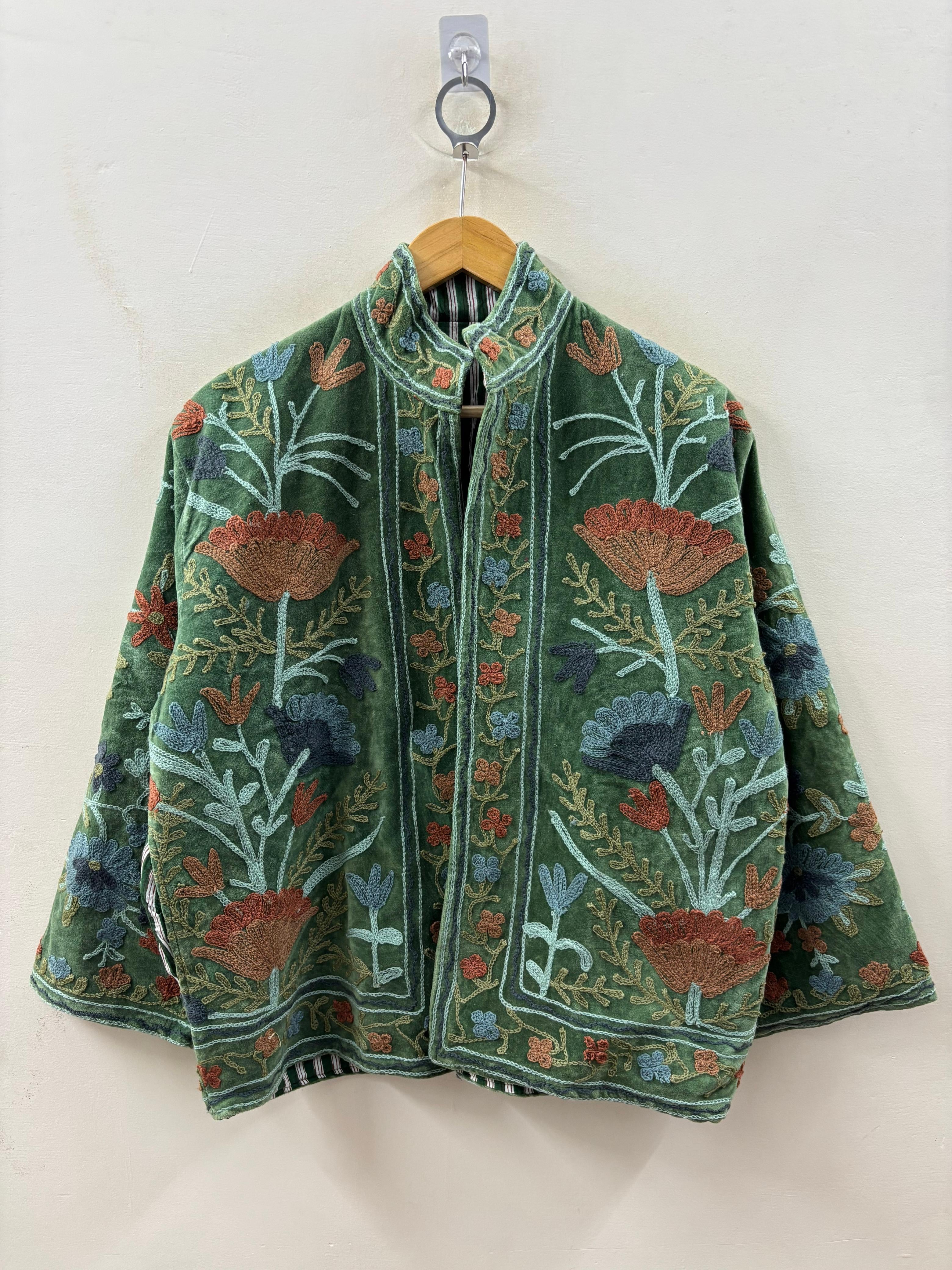 The Gulbadan Forest — Hand Suzani Embroidered Velvet Jacket – Zoshak