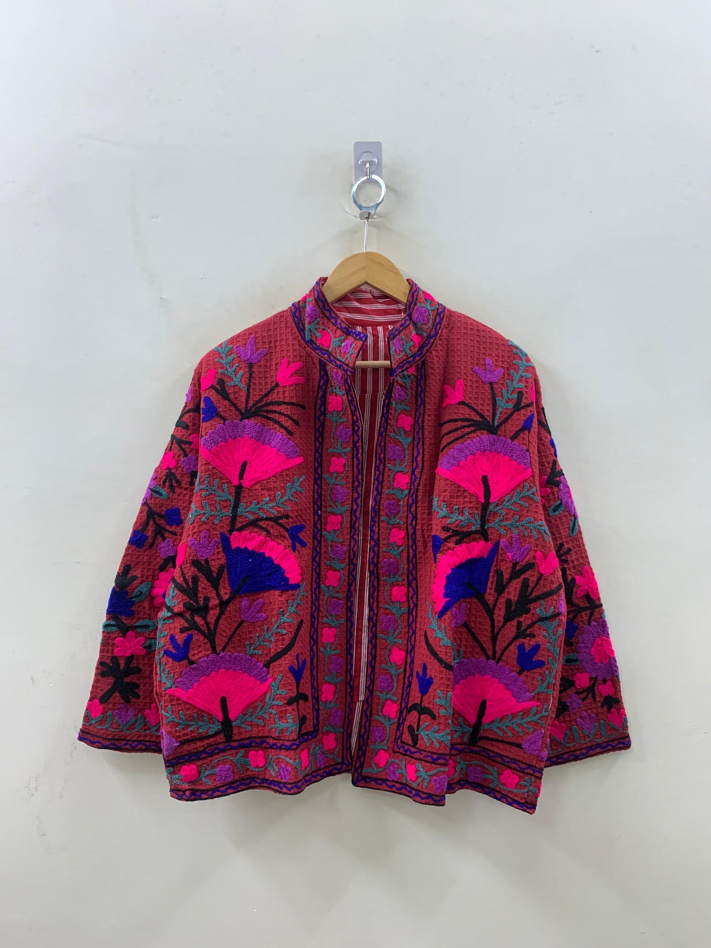 The Berry Suzani — Neon Bloom — Hand-Embroidered Waffle Cotton Jacket - Default Title - Zoshak