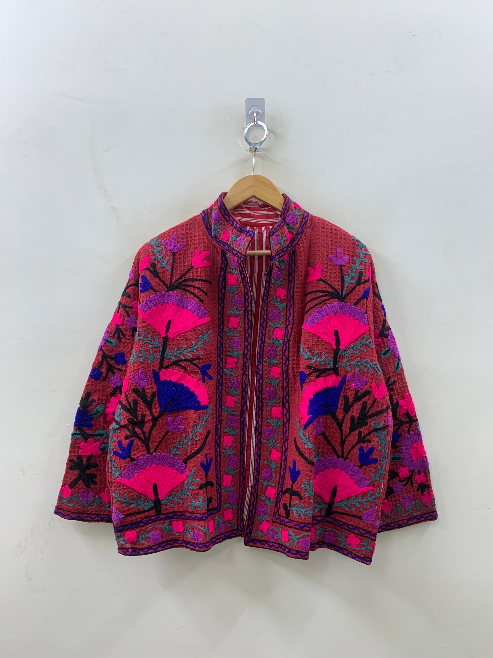 The Berry Suzani — Neon Bloom — Hand-Embroidered Waffle Cotton Jacket - Default Title - Zoshak