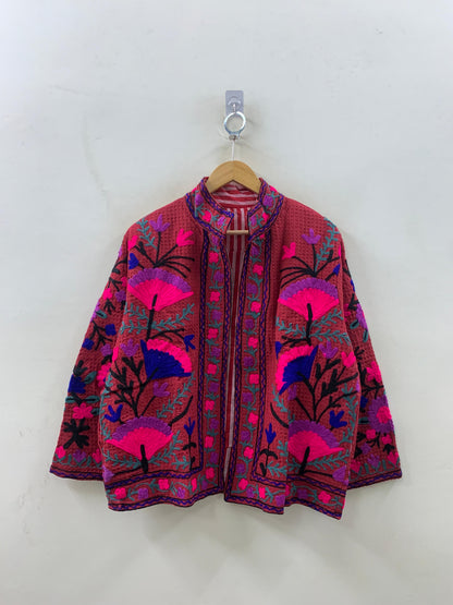 The Berry Suzani — Neon Bloom — Hand-Embroidered Waffle Cotton Jacket - Default Title - Zoshak