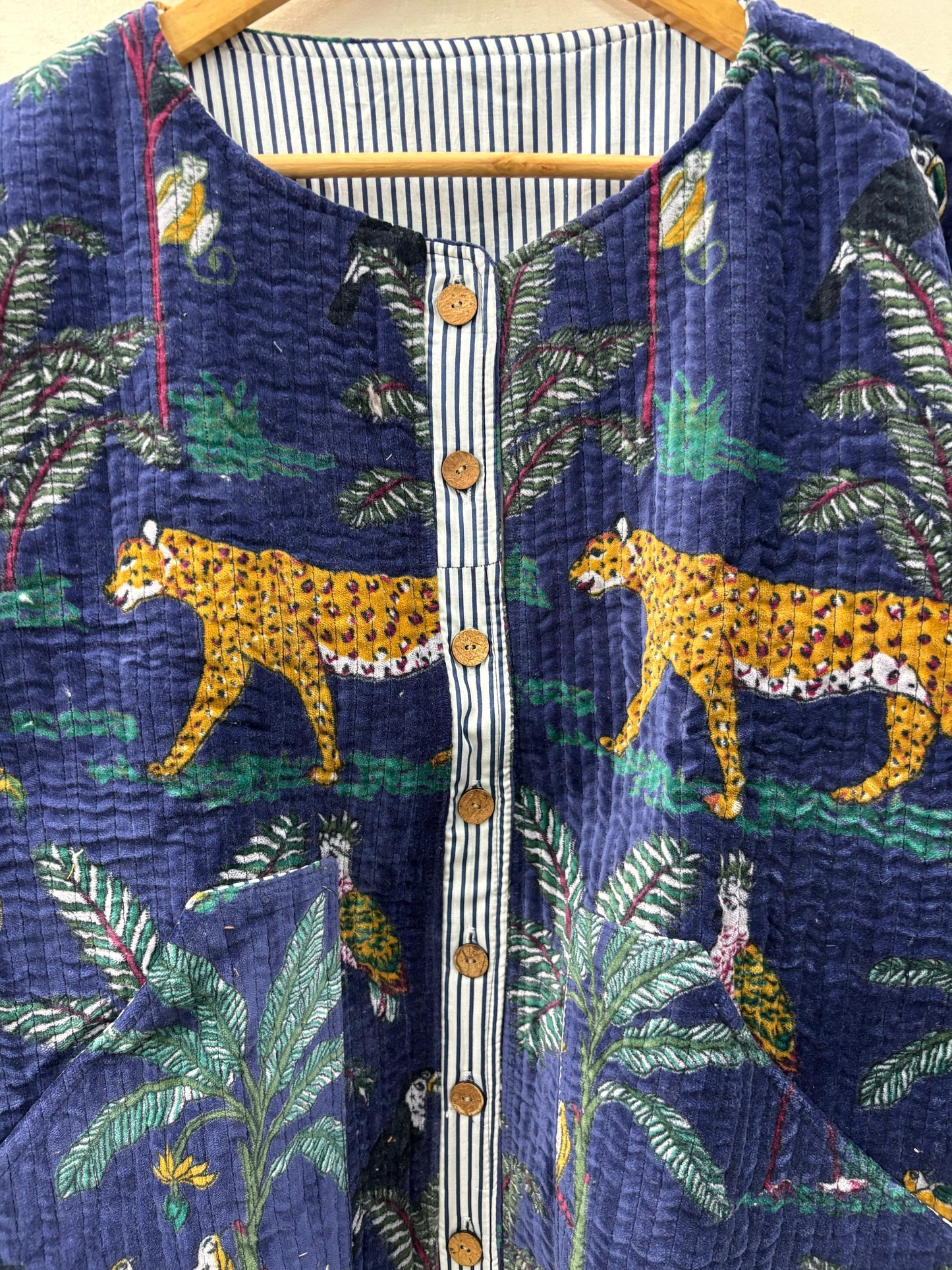 The Jungle Navy — Hand Block-Printed Quilted Cotton Jacket - Default Title - Zoshak