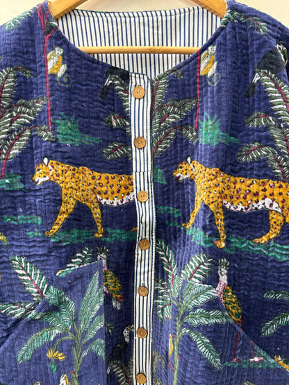 The Jungle Navy — Hand Block-Printed Quilted Cotton Jacket - Default Title - Zoshak