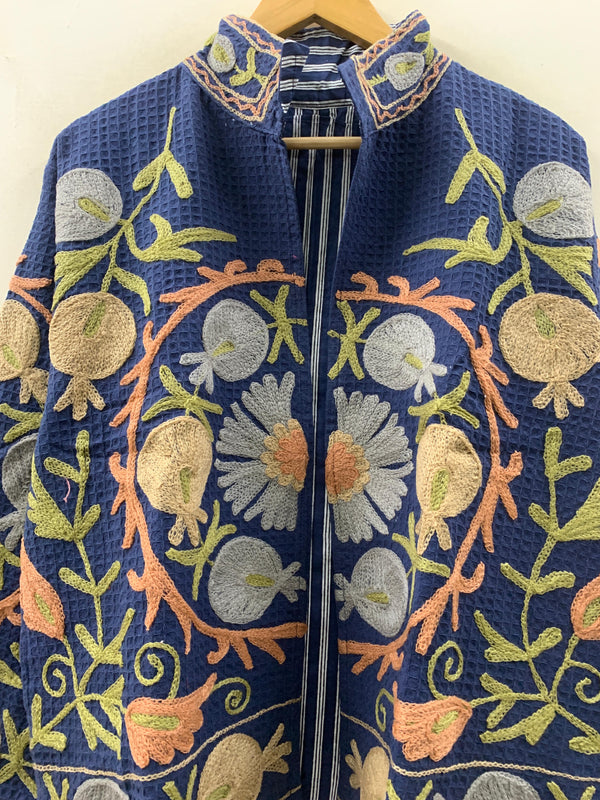 The Indigo Pomegranate — Hand-Embroidered Waffle Cotton Jacket - Default Title - Zoshak