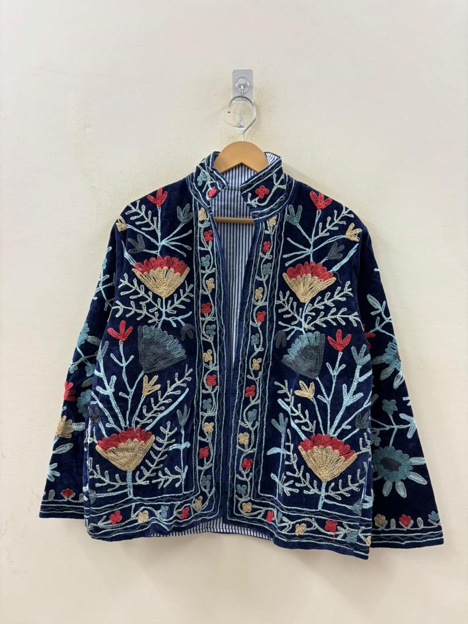 The Midnight Garden — Suzani Hand-Embroidered Velvet Jacket — Midnight Navy - Default Title - Zoshak Jacket