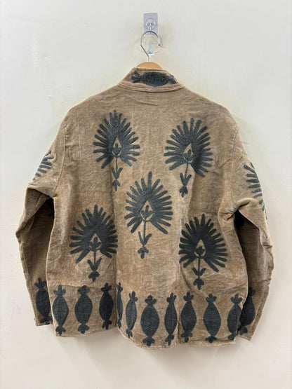 The Nomad's Garden — Suzani Chain-Stitch Velvet Jacket — Dust Rose & Charcoal - Default Title - Zoshak Jacket