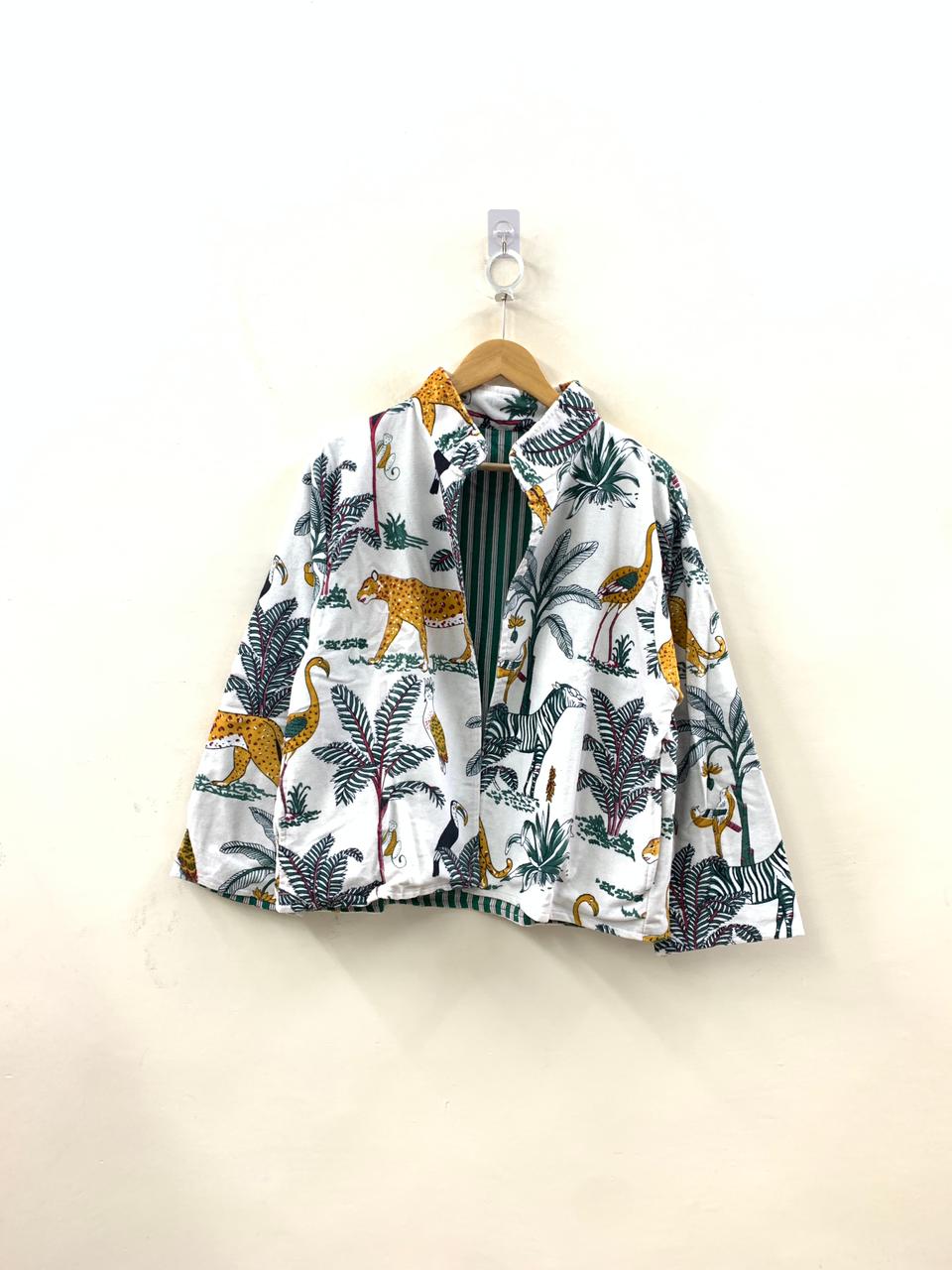 The Jungle Darbar — All-Over Block Printed Cotton Jacket — Ivory Safari - Default Title - Zoshak Jacket