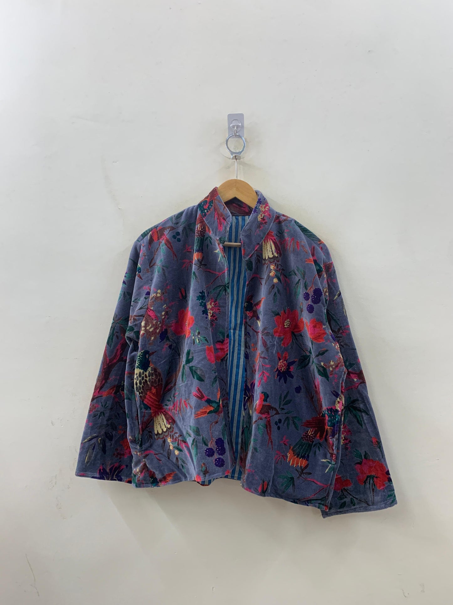 The Paradise Garden — Velvet Printed Jacket — Dusty Periwinkle & Crimson - Default Title - Zoshak Jacket