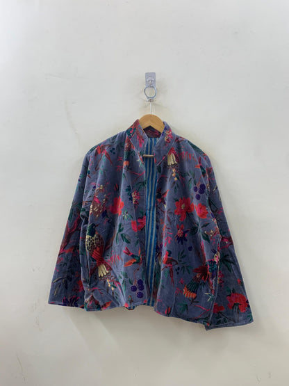 The Paradise Garden — Velvet Printed Jacket — Dusty Periwinkle & Crimson - Default Title - Zoshak Jacket