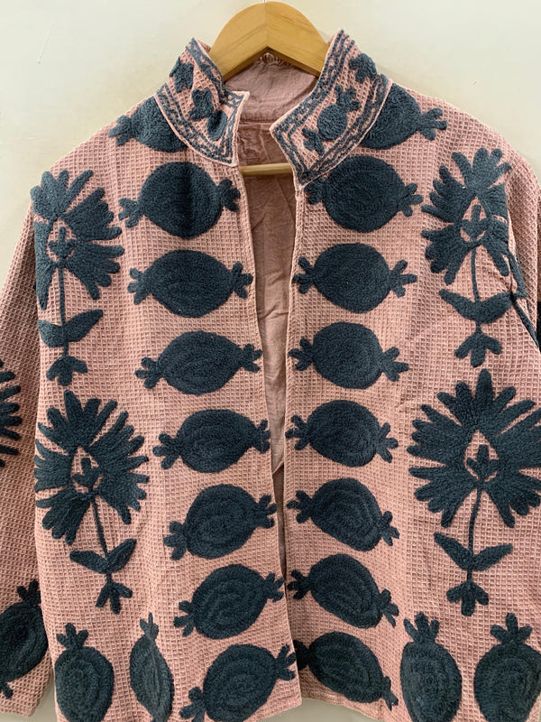 The Dusty Rose Suzani — Hand-Embroidered Waffle Cotton Jacket - Default Title - Zoshak