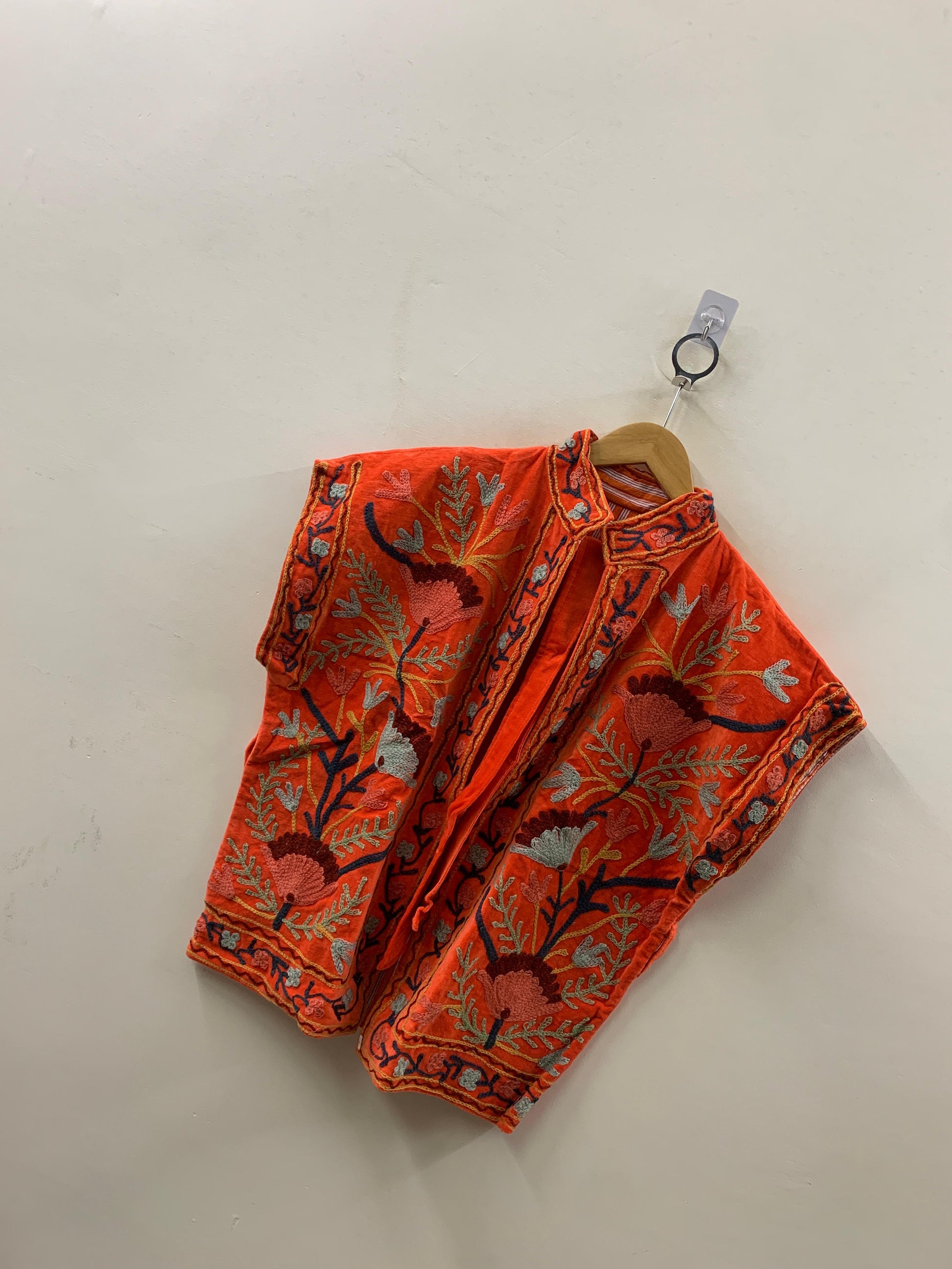 The Gulbagh — Suzani Hand-Embroidered Velvet Vest Jacket — Ember Orange - Default Title - Zoshak Jacket