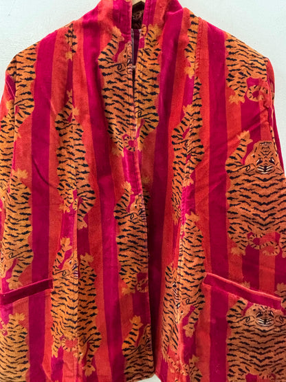 The Tiger Durbar — Velvet Printed Jacket — Saffron & Magenta - Default Title - Zoshak Jacket