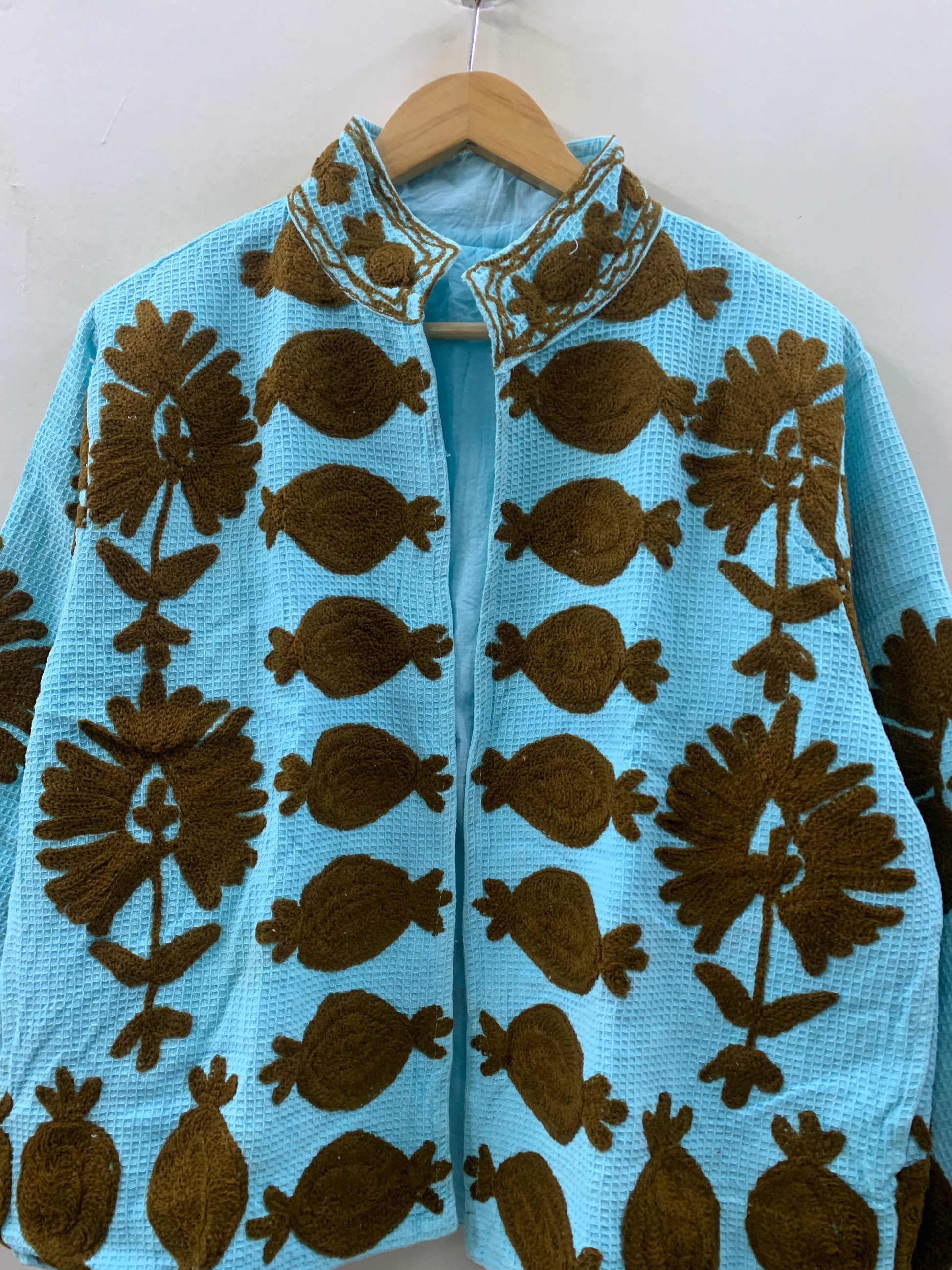 The Aqua Suzani — Amber Edition — Hand-Embroidered Waffle Cotton Jacket - Default Title - Zoshak