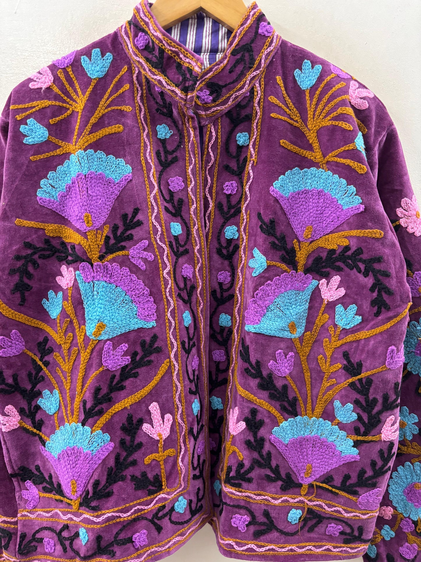 The Violet Garden — Suzani Hand-Embroidered Velvet Jacket — Aubergine & Turquoise - Default Title - Zoshak Jacket