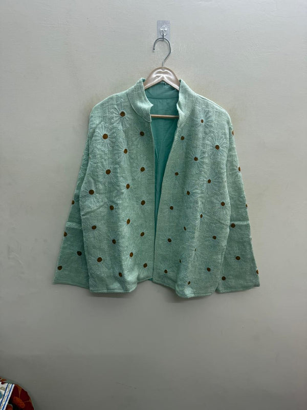 The Desert Bloom — Suzani Embroidered Cotton Jacket — Sea Foam Green