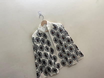 The Marigold Bloom — Suzani-Embroidered Textured Cotton Jacket — Ivory with Indigo & Ochre