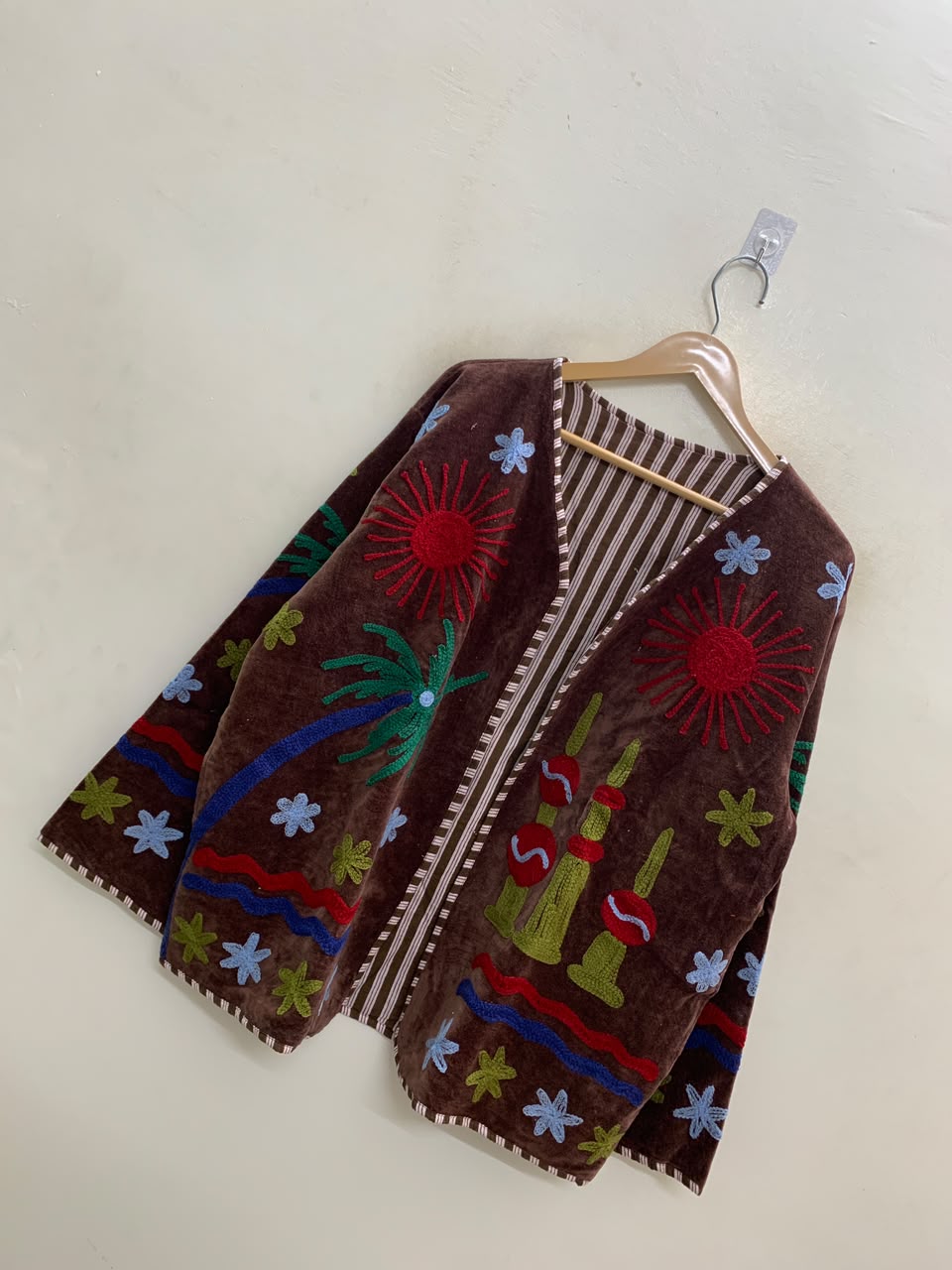 The Desert Sun Wrap — Suzani-Embroidered Velvet Jacket — Espresso Brown