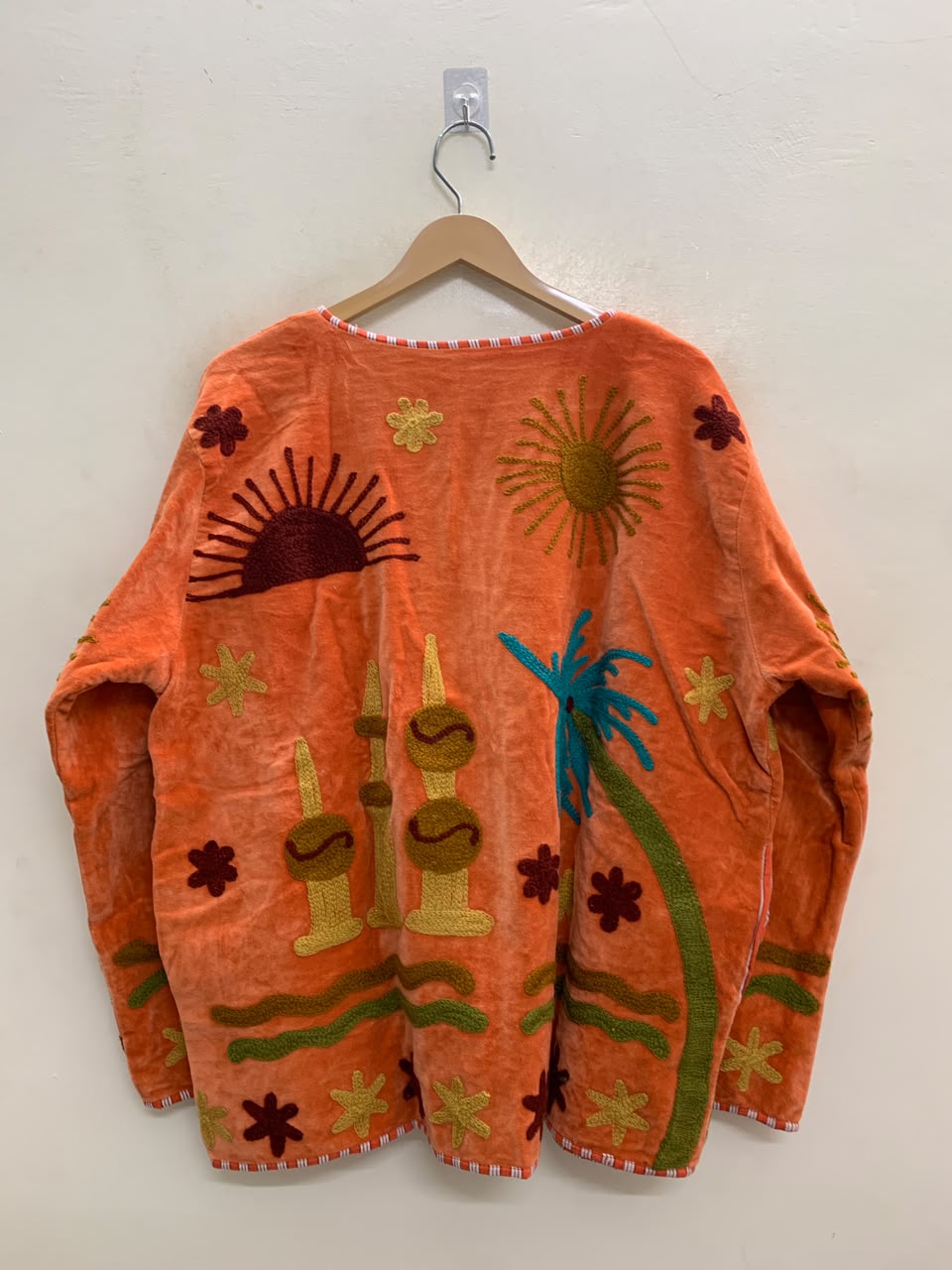 The Desert Oasis — Suzani-Embroidered Velvet Jacket — Sunbaked Orange