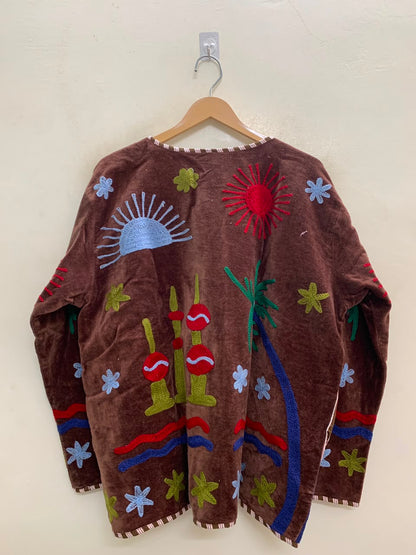 The Desert Sun Wrap — Suzani-Embroidered Velvet Jacket — Espresso Brown