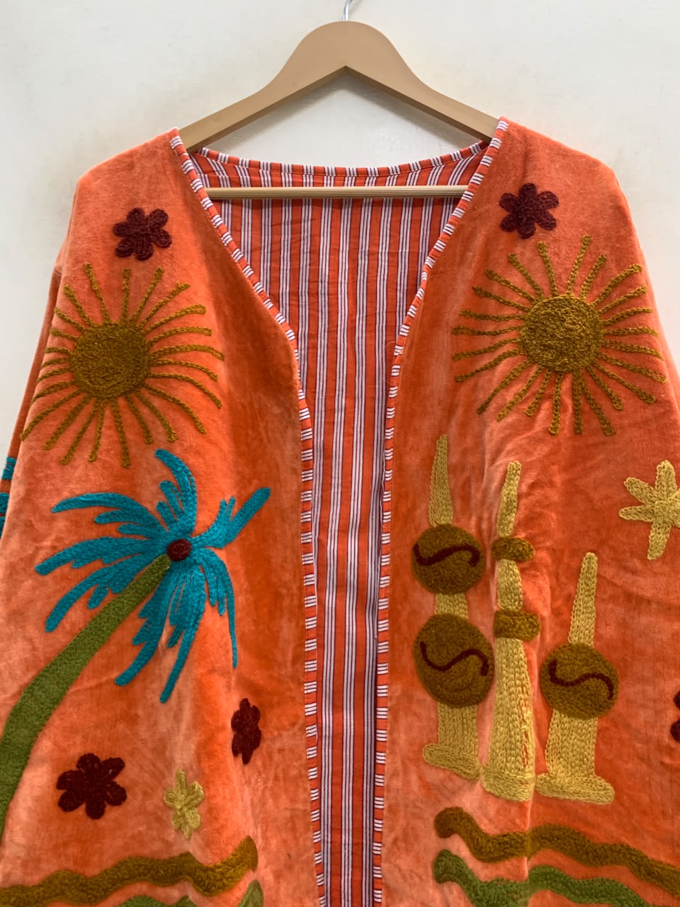 The Desert Oasis — Suzani-Embroidered Velvet Jacket — Sunbaked Orange