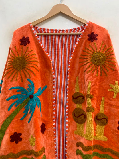 The Desert Oasis — Suzani-Embroidered Velvet Jacket — Sunbaked Orange