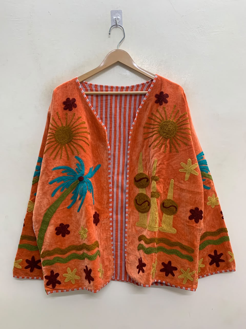 The Desert Oasis — Suzani-Embroidered Velvet Jacket — Sunbaked Orange