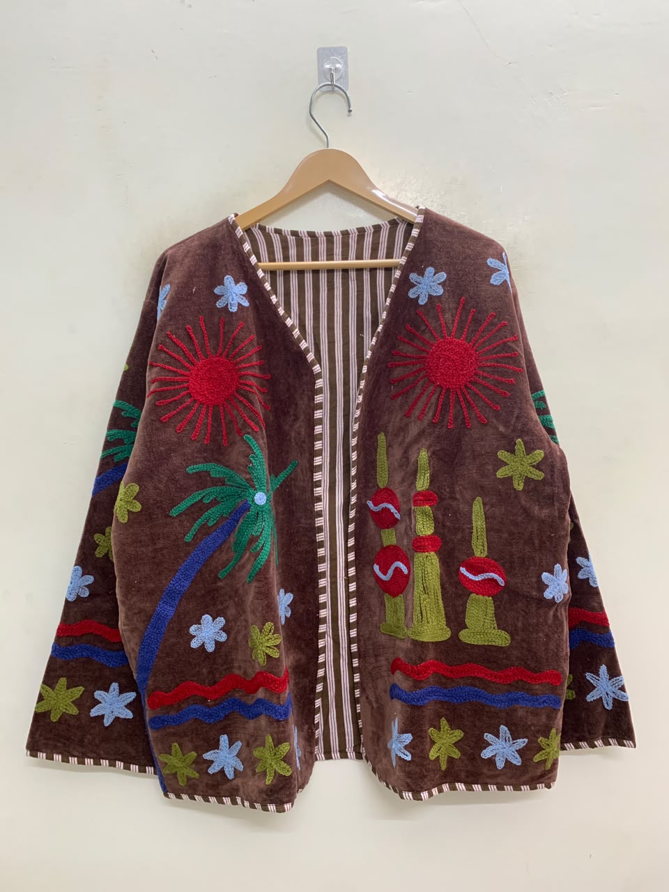 The Desert Sun Wrap — Suzani-Embroidered Velvet Jacket — Espresso Brown