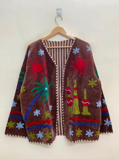 The Desert Sun Wrap — Suzani-Embroidered Velvet Jacket — Espresso Brown